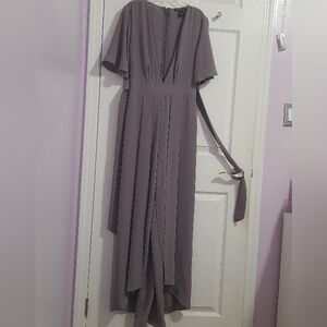 Dusty Lavender High-Low V-Neck Jumpsuit with Tie Waist
